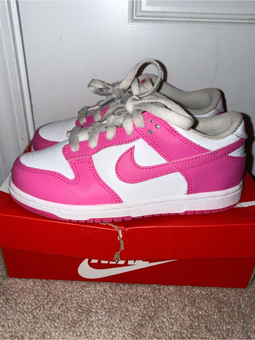 Nike Kids Dunk Low Top Sneakers in Pink and White